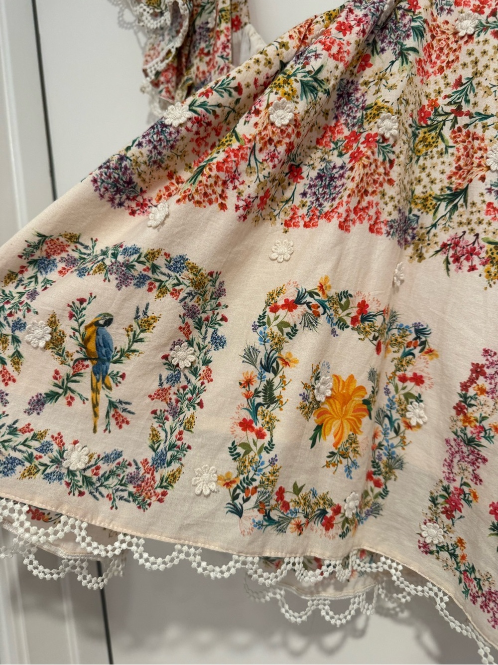Farm Rio Delicate Forest Scarves Square Neck Embroidered Blouse - Picture 5 of 6